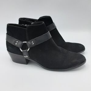 Sam Edelman Phoenix Black Suede Ankle Boots with Western Design.
